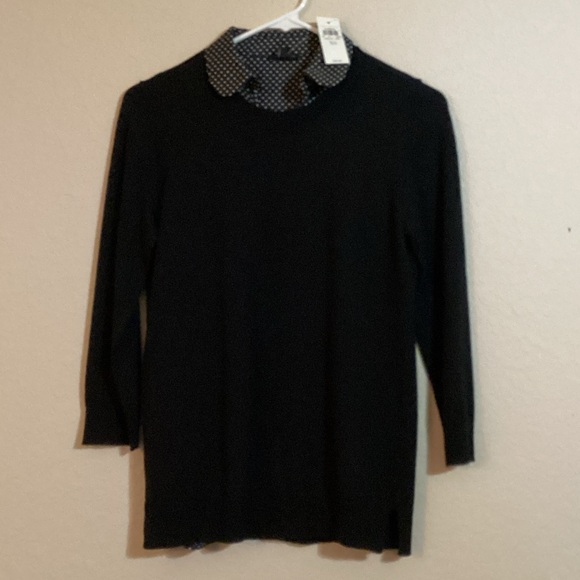Ann Taylor Black Sweater with Polka Dot Collar - Picture 4 of 5